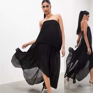 ASOS plisse bandeau high low maxi dress black